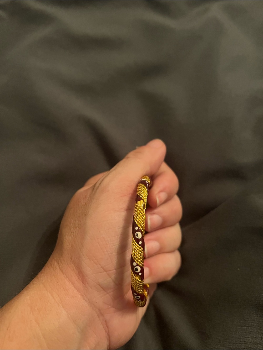 Gold and Burgundy Twisted Rope Bangle Bracelet - Picture 4 of 4